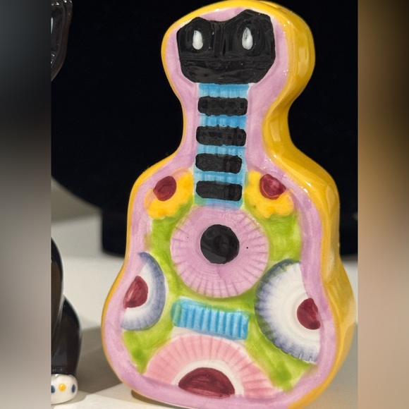 Day of The Dead Guitar Dog  Salt Pepper Shaker Set Ceramic 3.25”Glazed Colorful - Picture 3 of 9